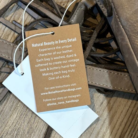 Bolsa Nova NWT Taupe Leather Fringe Crossbody Bag - Picture 11 of 11